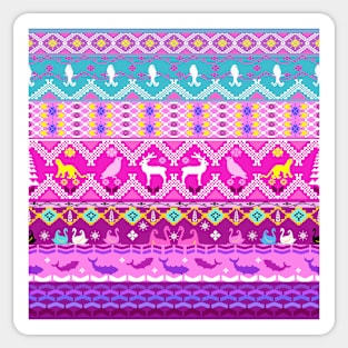 Cross stitch, ethnic pattern, Pixel Seamless, various animal patterns. Sticker